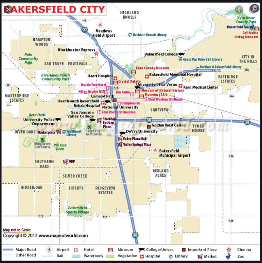 Bakersfield City Map California 